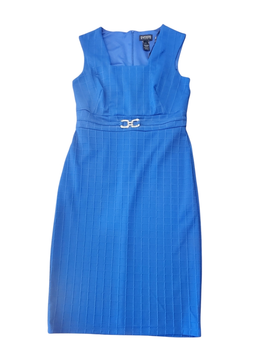 Enfocus Studio Royal Blue Sheath Dress with Silver Buckle  Accent Size 8